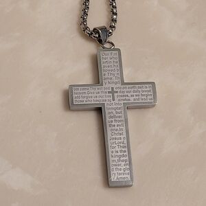 Silver Lord's Prayer Cross Pendant Necklace
